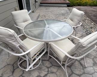 72 5PieceOutdoorPatioDiningSetGlassTopTableFourCushionedCh