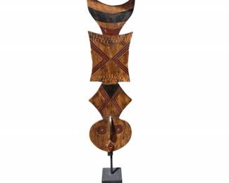 40 LargeTribalStyleWoodenSculptureonMetalStand
