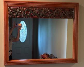 105 HandCarvedDecorativeWoodFramedWallMirror