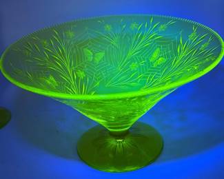 12 GlowingUraniumGlassCollectionButterflyBowlCandleholders