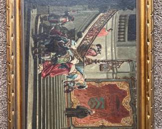 96 VintageFramedEuropeanCourtScenePrintOrnateGoldFrame
