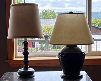 115 PairofTableLampsTurnedWoodDecorativeMetalBases