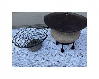 85 StudioPotteryCandleHolderSculpturalWireBasketDcorSet