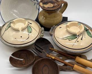 31 StudioPotteryServingBowlsRusticStonewareWoodenSaladServing