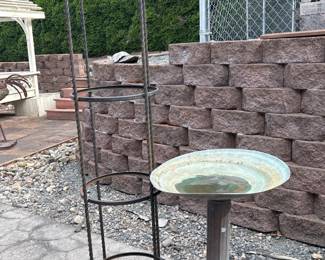 43 WroughtIronPlantStandVerdigrisMetalBirdbathGardenAccentPair