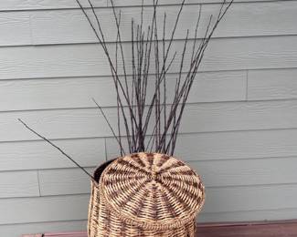 69 WovenLiddedBasketHamperwithDecorativeBranchArrangement