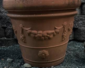 97 LargeEmbossedTerracottaPlanterPotHeavyGardenPatioUrnDecor
