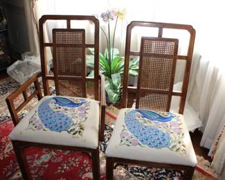 dining room chairs 2 captain / 6 regular hand stitched cushions