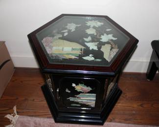 asian style side table with mother of pearl inlay