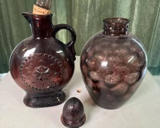 055 pairofamethystpressedglassdecanters