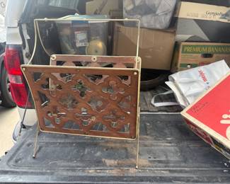 . . . mid-century magazine rack -- wood and brass