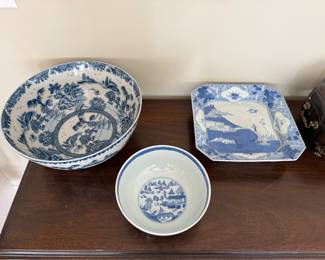 Blue and white transferware