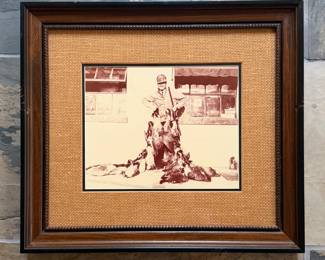 Vintage photo of duck hunter--double matted, woven mat, beaded edge wood--15"by 17"