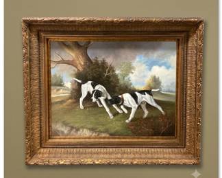 Large oil painting of English Pointers