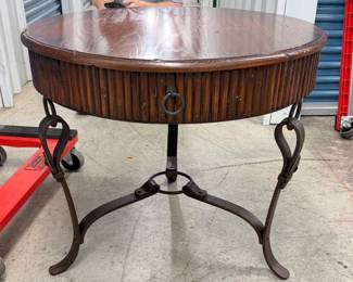 Hermes style faux equestrian iron strap fluted wood side table by LaBarge