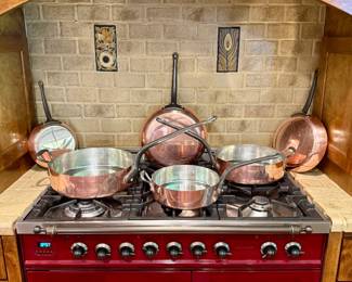 Mauviel, Made in France, heavy copper pots with tin interior and cast iron handles--sold individually