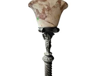 Cast iron floor lamp with marble globe about 65" tall.