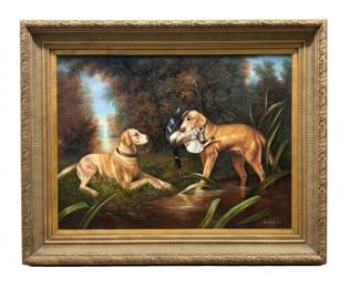 Labrador Retrievers oil painting 40" by 50" in gorgeous ornate frame
