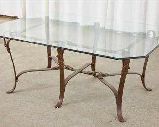 Hermes style faux equestrian leather iron strap coffee table by LaBarge