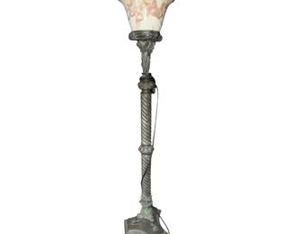 Cast iron floor lamp with marble globe about 65" tall.