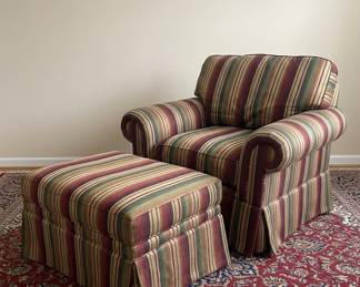 Pair of Henredon duck down club chairs with one ottoman. Super comfortable. Excellent condition.