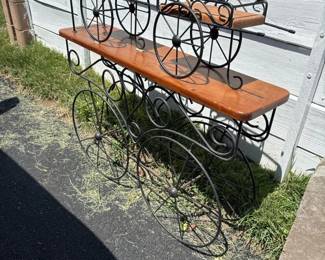 145 wroughtironandwoodwagonshapedplant