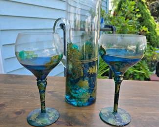 060 handpaintedbluegreengoldglasspitch
