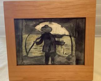 MCJ099 Framed Asian Themed Original Watercolor Painting By Fox #3