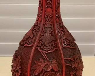 MCJ072 Red Cinnabar Chinese Carved Vase