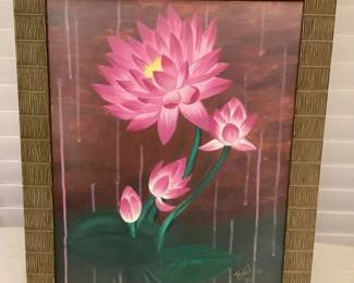 MCJ076 Framed Original Painting Of Lotus Flowers