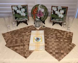 MCJ030 Lauhala Placemats, Hawaiian Etched Glass Cups, Fused Glass Plates & More!