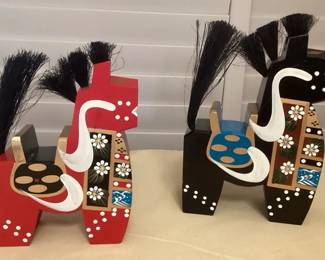 MCJ071 Pair Of Japanese Folk Art Yawata-Uma Wooden Horses