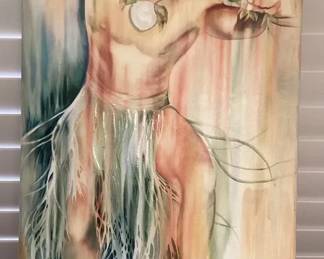 MCJ103 Large Framed Print On Canvas Of A Male Hula Dancer