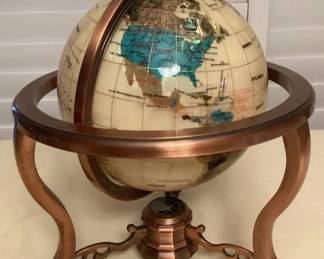 MCJ020 Table Top Pearl Ocean Gemstone World Globe With Copper Tripod Stand