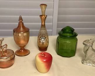MCJ031 Vintage Jeanette Glass, L.E. Smith Canister, Milk Glass Apple & Venetian Glass