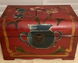 MCJ094 Red Wooden Handpainted Storage Trunk Chest