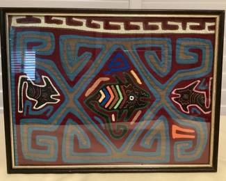 MCJ101 Framed Mola Art Of Jackson Chameleons