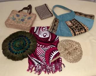 MCJ046 Peacock Feather Fan, Fijian Tapa Kapa Bag, Pareo & More!