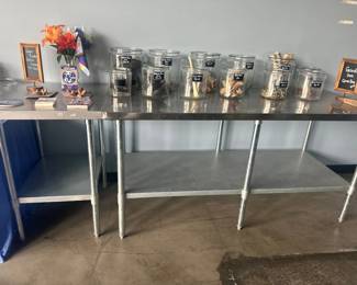 Stainless steel working tables and canisters