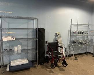 Storage racks, canopy, medical supplies
