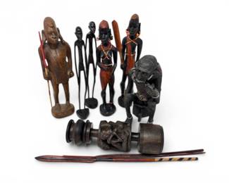 169 CollectionofHandCarvedWoodenTribalFiguresSculptures