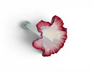 213 VintageCranberryRuffledArtGlassTrumpetVase