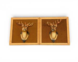 103 PairofFramedFauxCarvedBuckDeerHeadWallPlaques