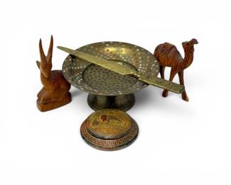 99 BrassPedestalBowlGreekPotteryLetterOpenerWoodAnimals
