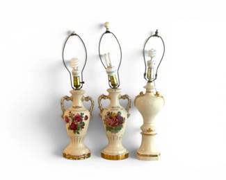 236 3VintagePorcelainTableLampswFloralGoldAccents