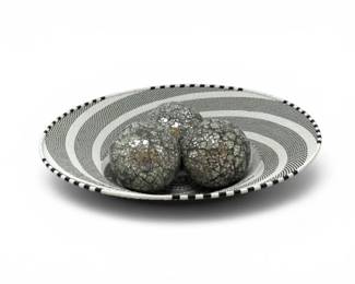 86 HandwovenBlackWhiteDecorativeBasketBowlwMosaicAccentBalls