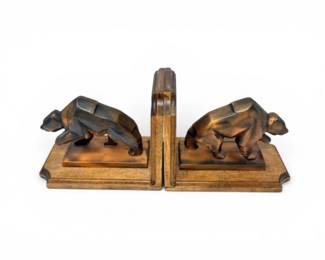 33 PairofBrassBearBookendsonWoodBasesGeometricDesign