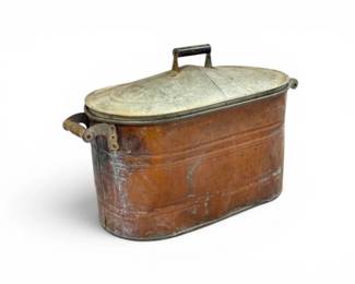 71 AntiqueCopperWashBoilerwLidWoodHandles