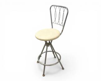 46 VintageComfortLineSwivelCounterStoolwChromeFrameWoodSeat