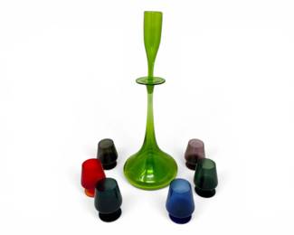 41 VintageBlenkoStyleGreenDecanter6CordialGlasses